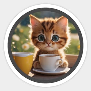 Cute Kitten With Coffee Cup Sticker